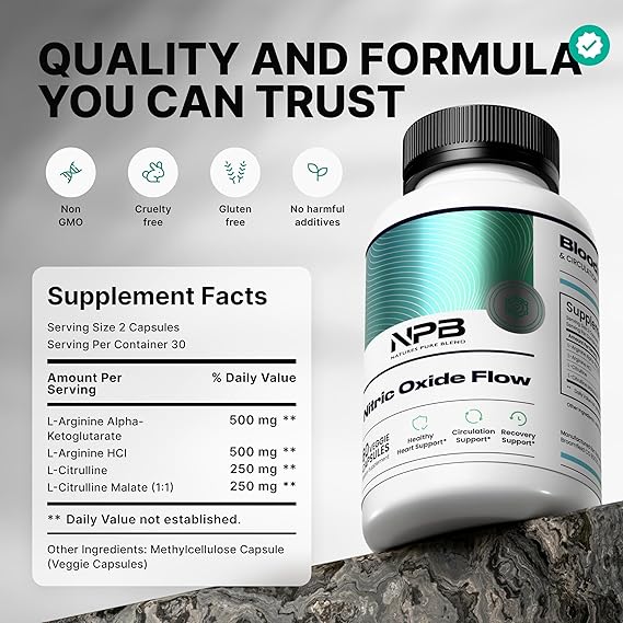 Nature's Pure Blend Nitric Oxide Supplements for Men – Advanced Circulation & Performance Booster (Pack f 3)