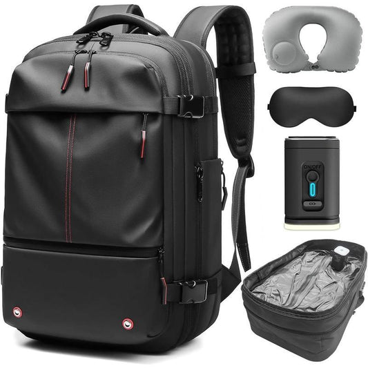 5-in-1 Smart Travel Backpack Set – Backpack, Neck Pillow, Eye Mask, Vacuum Pump & Compression Bag