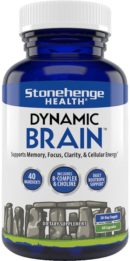 Dynamic Brain – Premium Nootropic Supplement | 40 Nutrients, Omega-3, Bacopa, Ginkgo | Gluten-Free, Non-GMO