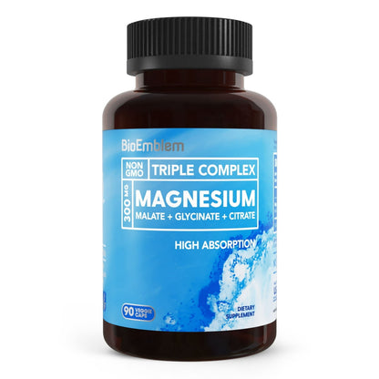 Triple Magnesium Complex 300mg – Magnesium Glycinate, Malate & Blend | 90 Capsules | Muscle, Sleep & Relaxation Support