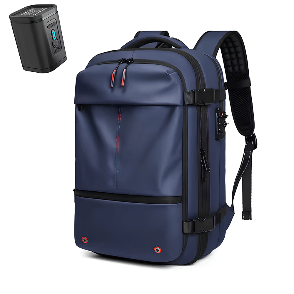 5-in-1 Smart Travel Backpack Set – Backpack, Neck Pillow, Eye Mask, Vacuum Pump & Compression Bag